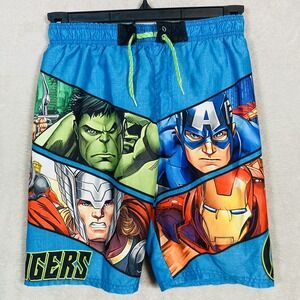 Marvel Avengers Swim Trunks Kids Large Blue Graphic Print Board Shorts Marvel